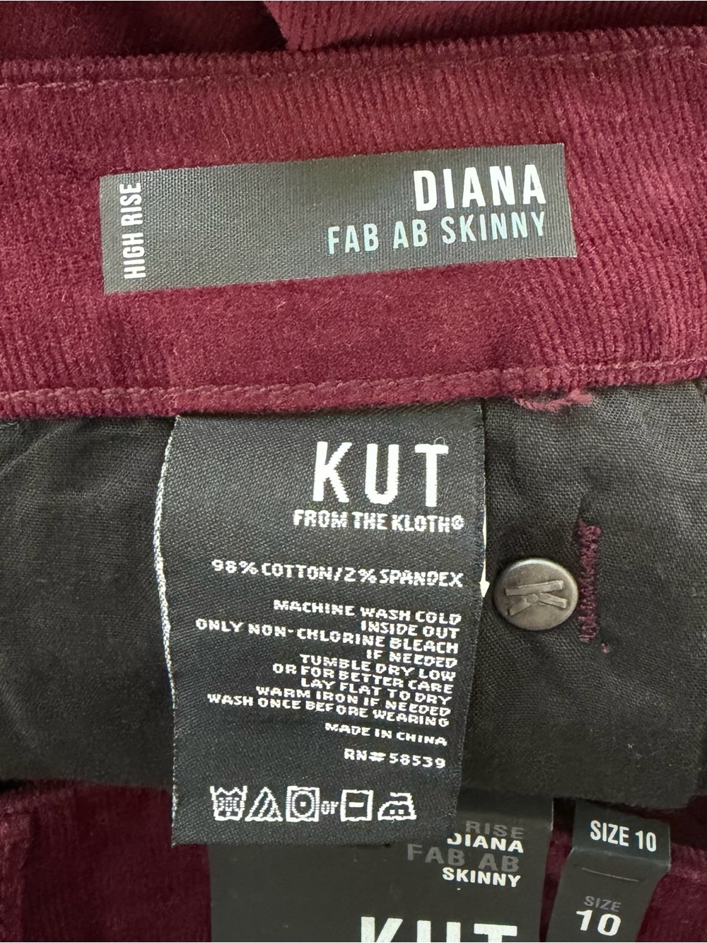 Kut from the Kloth Diana High-Rise Skinny Pants - Burgundy Corduroy - Picture 3 of 7